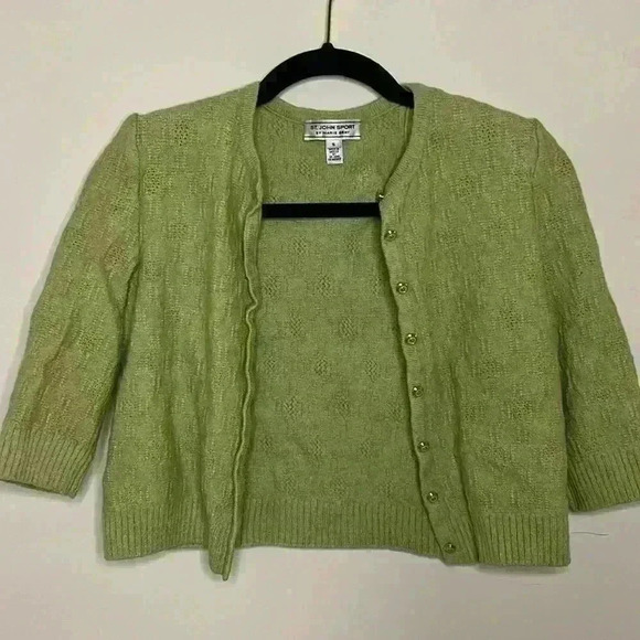 St. John Sport Green Wool Cropped Cardigan - Picture 1 of 7
